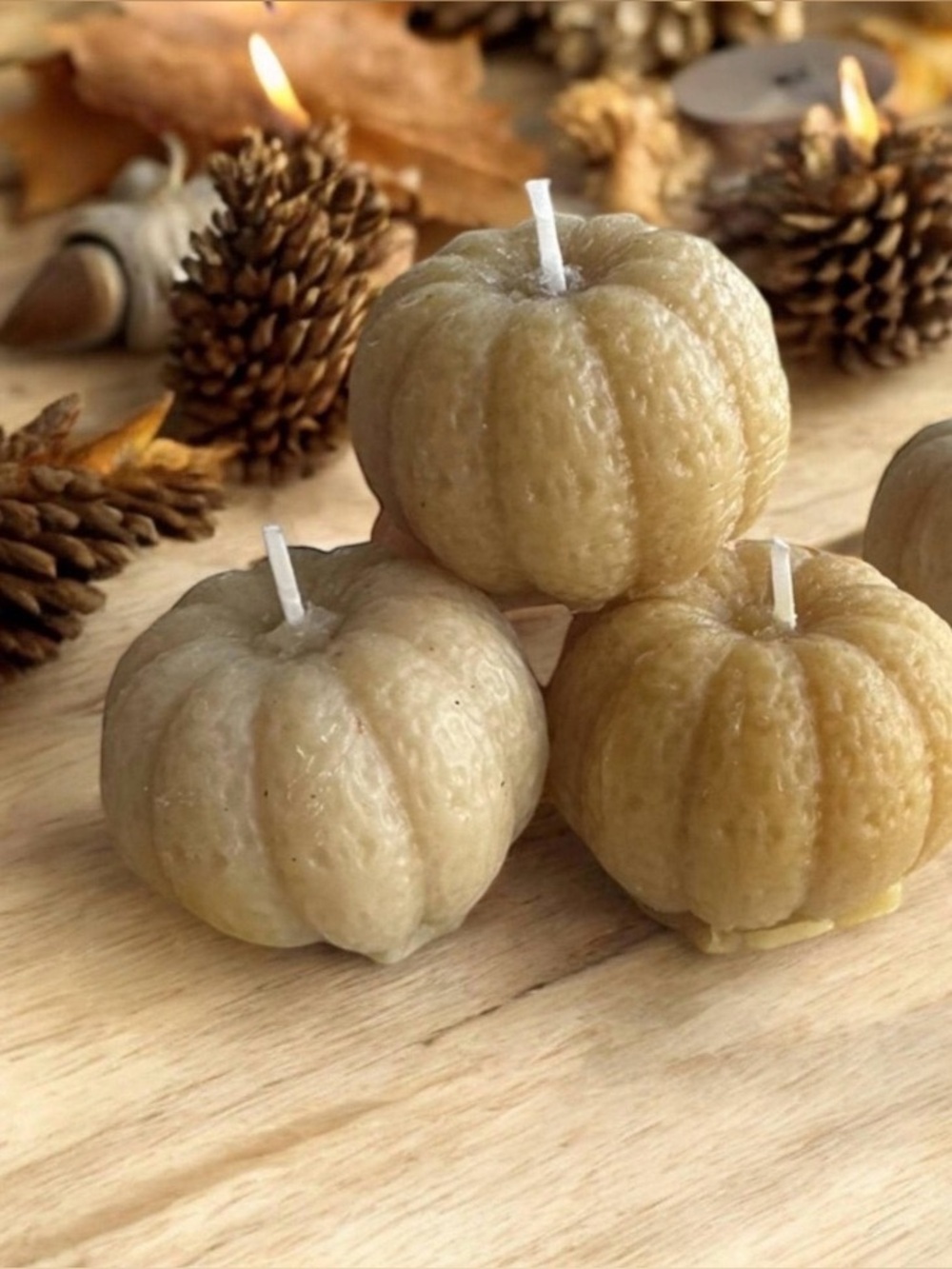 Hand Crafted Pure Beeswax Pumpkin Candles - Set of 3